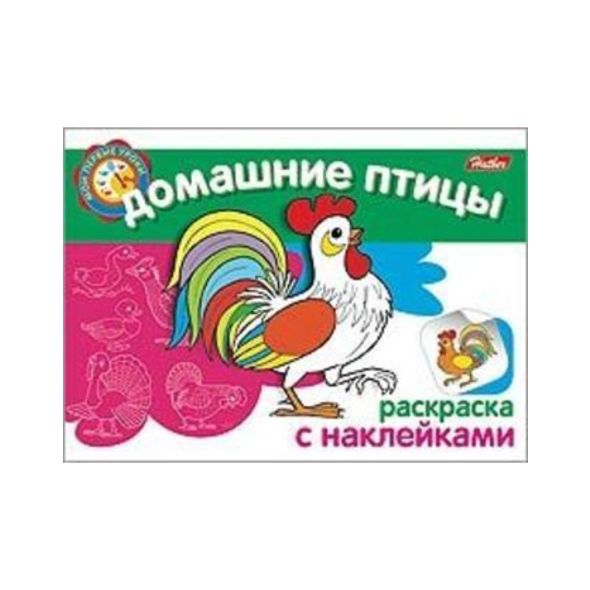 Раскраска книжка 4л А5ф с НАКЛЕЙКАМИ на скобе Мои первые уроки-Домашние птицы- , 